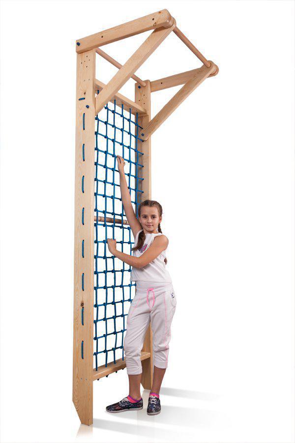Акция! Детская деревянная Шведская стенка Спортбейби Гладиаторская сетка c турником «Baby 7- 240» SportBaby