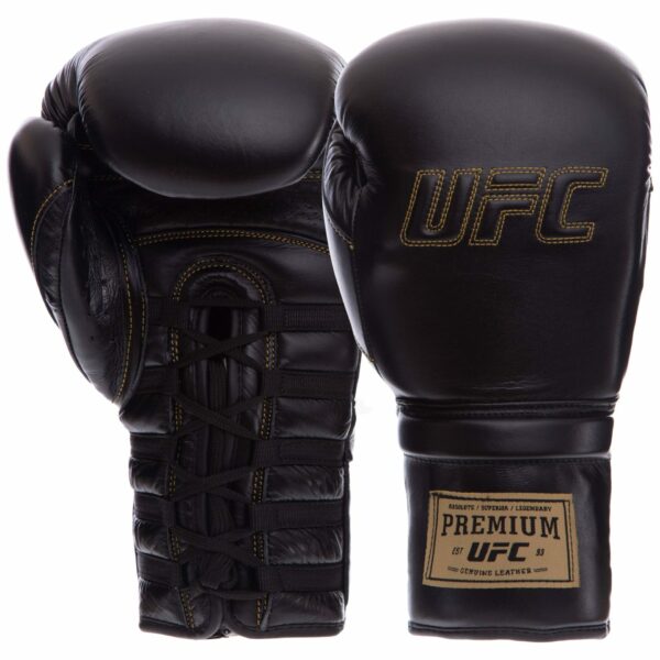 Перчатки боксерские кожаные UFC PRO Prem Lace Up UHK-75046 16 унций черный